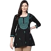 Ada Women's Hand Embroidered Indian Chikankari Cotton Top Tunic Blouse Shirt A100101