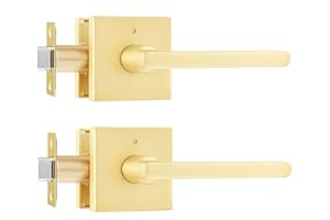 Leydebong 2 Pack Door Handle Gold Heavy Duty Interior Door Handle for Bedroom & Bathroom, Keyless Privacy Door Lever, Modern Square Door Handle