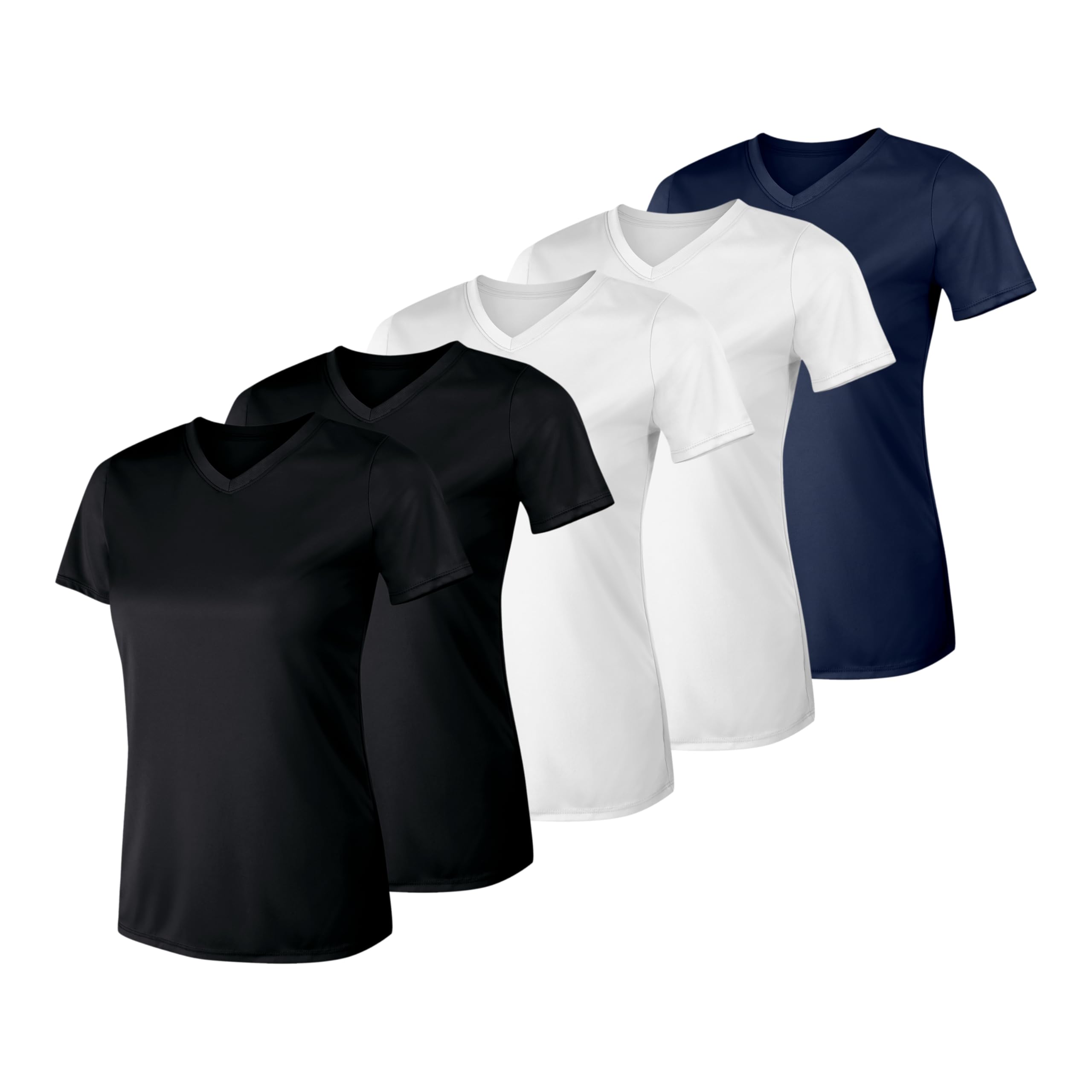 Hanes Women’s Cool DRI Performance V-Neck T-Shirt, Moisture-Wicking Short Sleeve Tee, 40+ UPF Protection, 1, Black/White/Navy-5 Pack, Medium