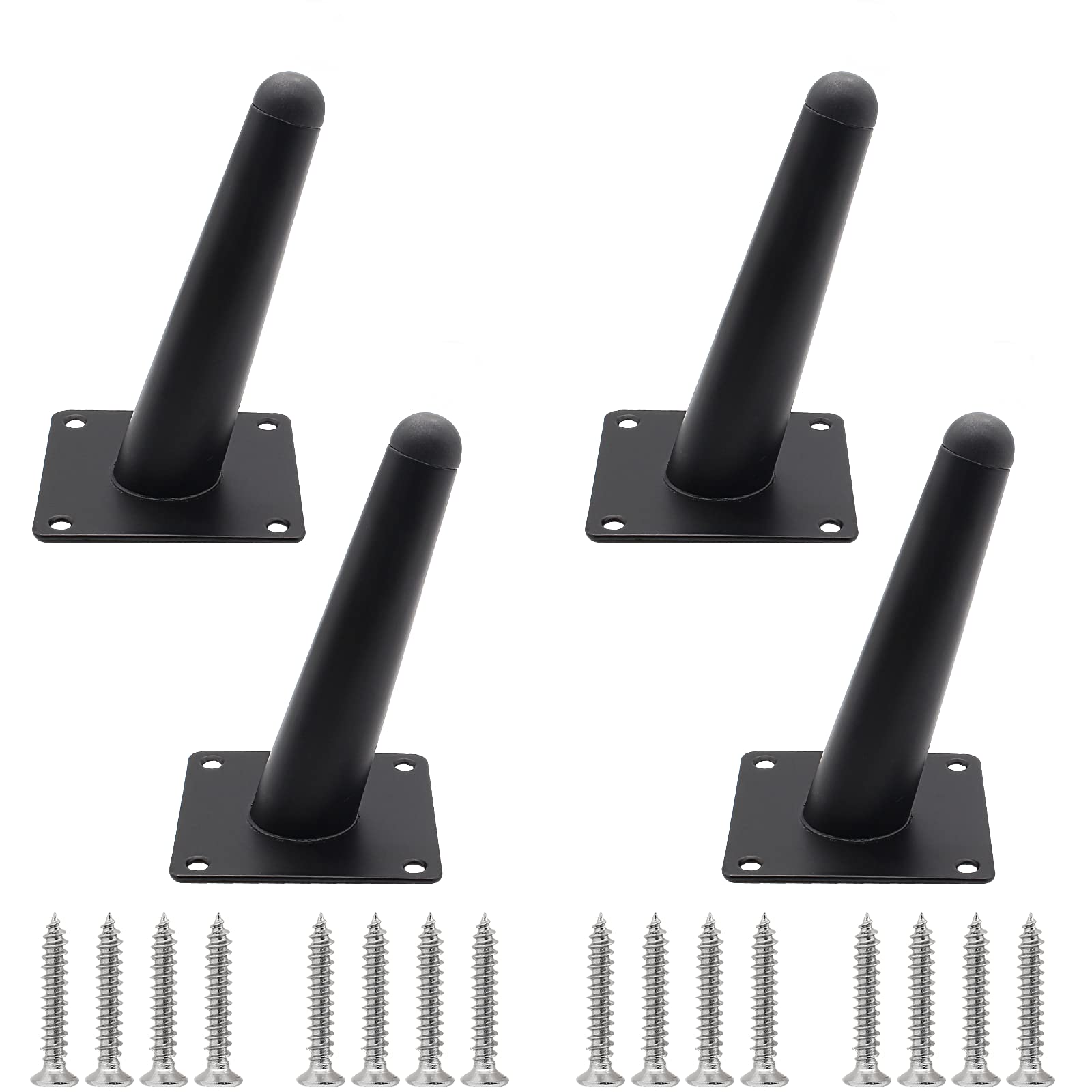 Cjueiom 4 Inch / 10cm Oblique Furniture Legs Black Sofa Set of 4, Mid-Century Couch Heavy Duty Coffee Table Legs, Tapered Chair Feet Metal Cabinet Replacement for Cupboard Ottoman (CJ151)