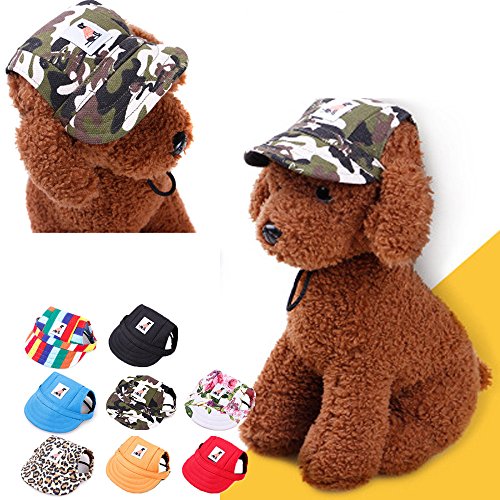 YJYdada Dog Hat, Dog Hat with Ear Holes Summer Canvas Baseball Cap for Small Pet Dog Outdoor (S, Camouflage)
