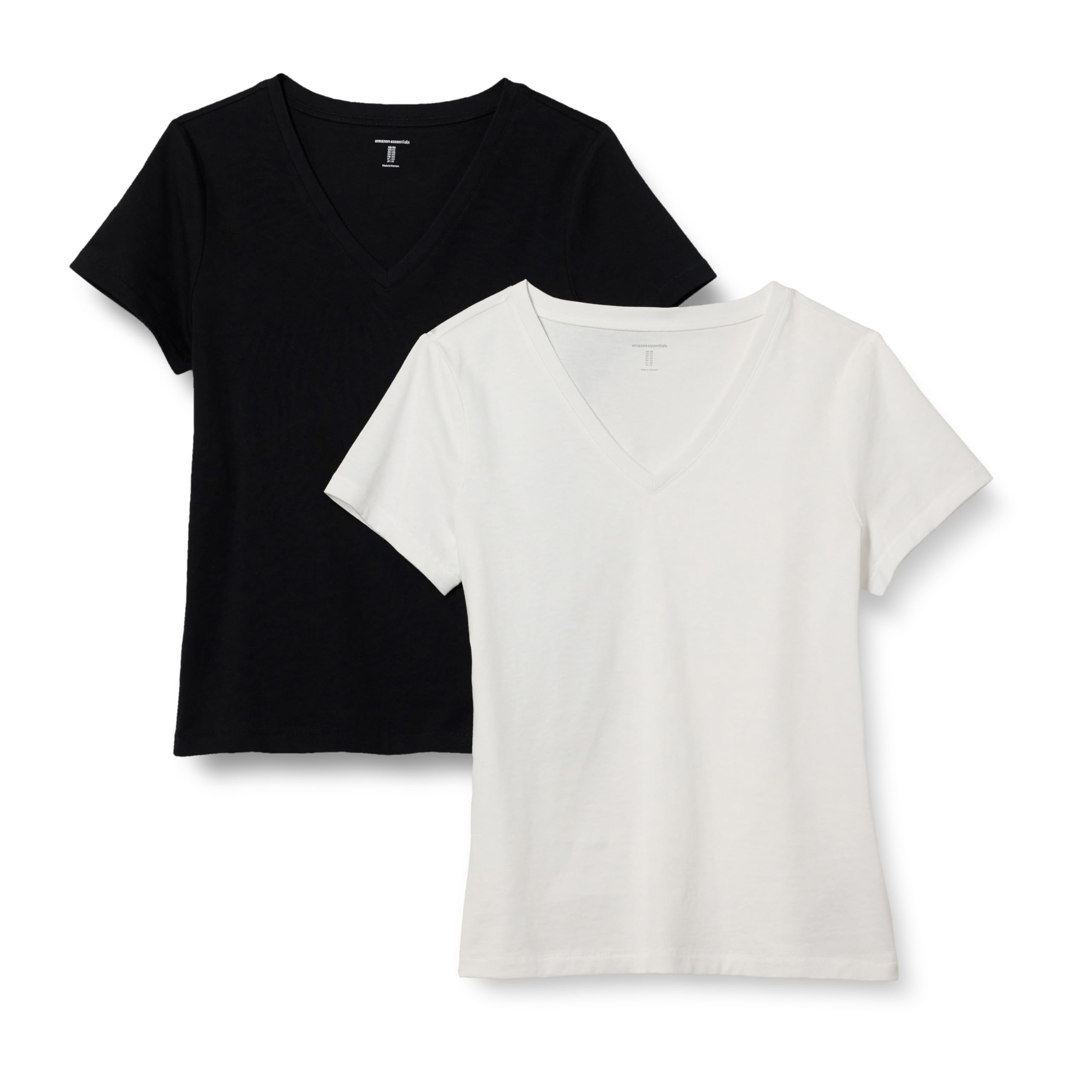 Photo 1 of Amazon Essentials Women's Regular Fit 100% Cotton V-Neck Short Sleeve T-Shirt, Pack of 2, Black/White, X-Large