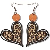 Cheetah Heart Earrings for Women Leopard Heart Earrings Cheetah Print Wooden Heart Dangle Earrings Trendy Jewelry Gift