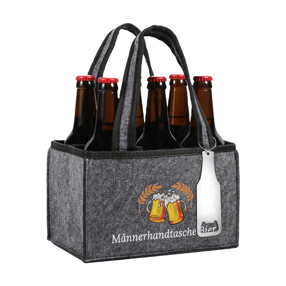 Senken Männerhandtasche Bier,Biergeschenke für Männer,Männergeschenke zum Geburtstag,Lustige Geschenke für Männer,Geschenk Mann,6 Flaschenträger mit Flaschenöffner
