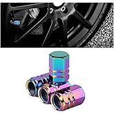 Osilly Car Tire Stem Valve Caps, 4 Pcs Aluminum Alloy Valve Stem Covers, Corrosion Resistant Leak-Proof Tire Cap Cover Accessories, Hexgon Style Wheel Air Valve Caps for SUV Car Bike (Multicolor)