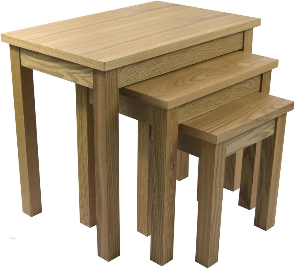 Vida Designs Oak Occasional Oakridge Nest Of Tables, Brown, 53.5 cm x 34.5 cm x 47 cm - Image 4