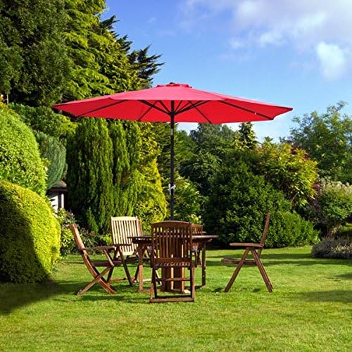 9Ft 9' Outdoor Patio Furniture Umbrella Red Polyester 8 Ribs Construction 7 2/3-foot Height Tilt Adjustable AL Pole w/ C