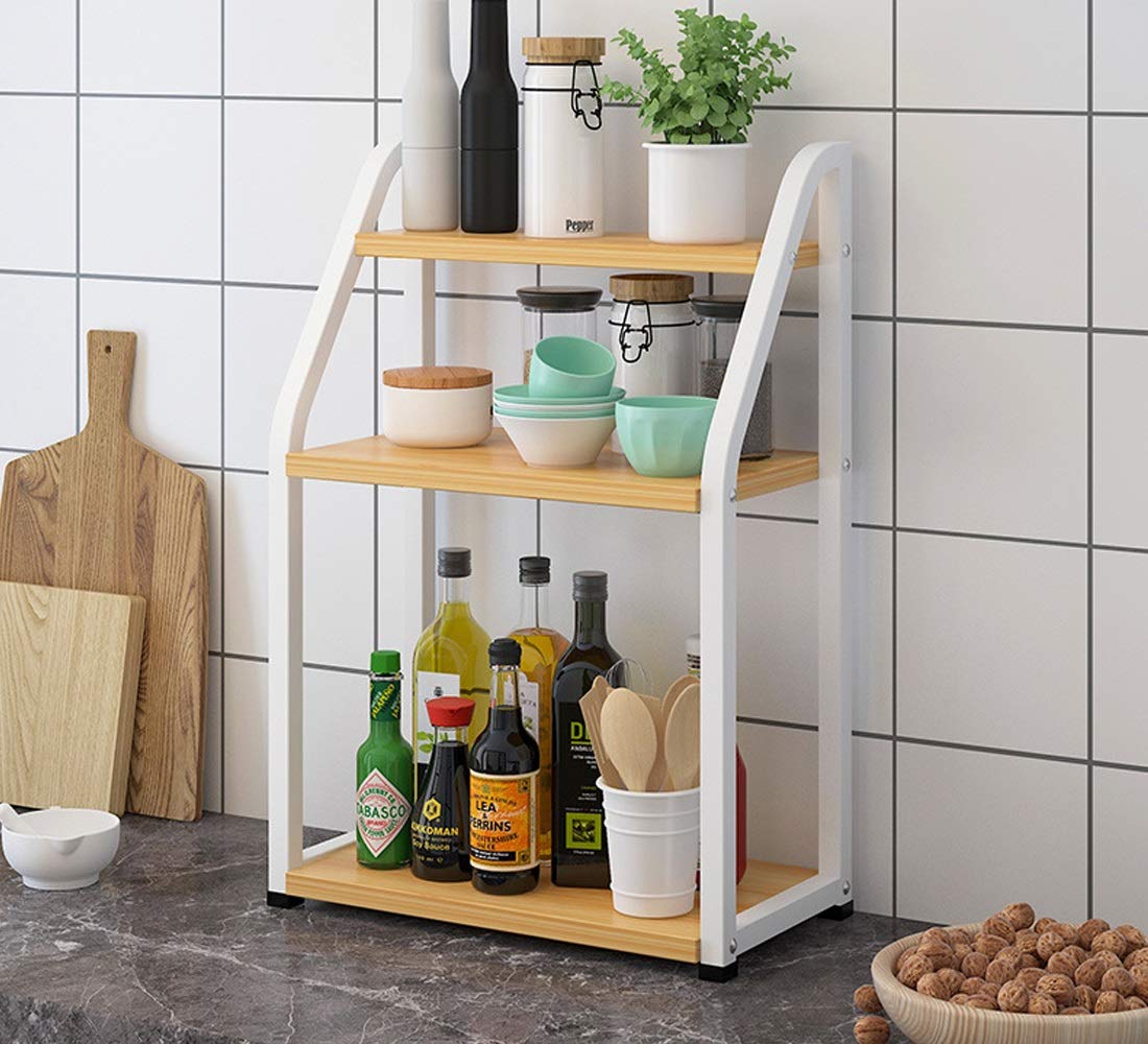 ZhengT Estante de Cocina, Tres Capas de Nogal Claro, Marco Blanco ...