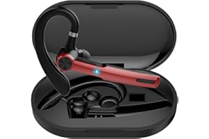 QECNATO Bluetooth Headset, Wireless Headset with ENC Mic, 60H Talking Time Single-Ear Bluetooth Earpiece V5.3 with 400mAh Charging Case, IP7 Waterproof Hand-Free Headphones for iOS Android Cell Phones Red