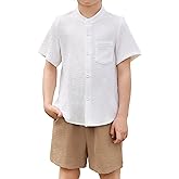 Arshiner Toddler Boys 2 Piece Set Short Sleeve Button Down Shirt and Shorts Vacation Texture Outfits with Pocket 2-8 Years