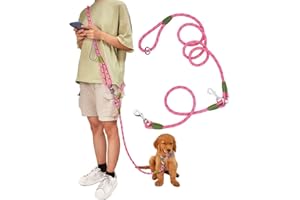 pawstrip Hands Free Dog Leash Crossbody Dog Running Leash Handsfree Pet Rope for Hiking Training Heavy Duty Reflective Pet Walking Belt (Pink)