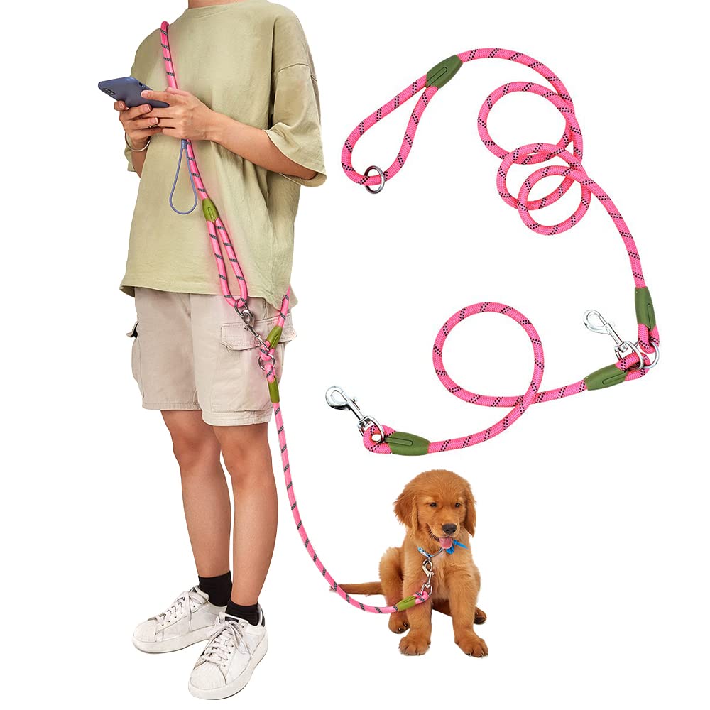 Photo 1 of pawstrip Hands Free Dog Leash Crossbody Dog Running Leash Handsfree Pet Rope for Hiking Training Heavy Duty Reflective Pet Walking Belt (Pink)