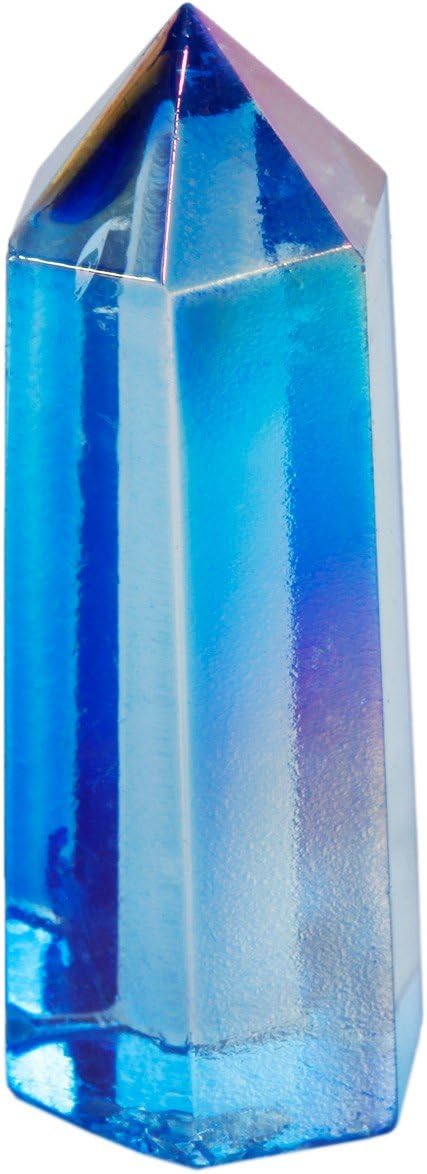 rockcloud Rainbow Titanium Coated Healing Crystal Point Faceted Prism Wand Carved Reiki Stone Figurine: Home & Kitchen