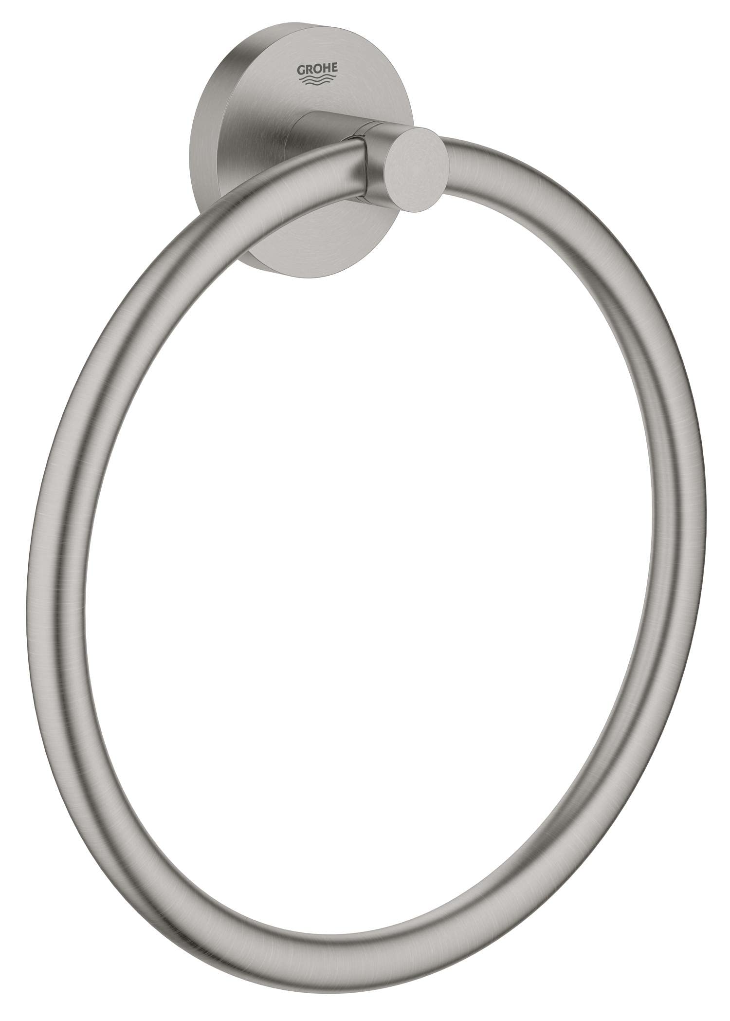 GROHE Start QuickFix Towel Ring (Metal, Concealed Fastening, Including Screws and Dowels, Extra Easy to Fit with GROHE QuickGlue), Size 200 mm, Stainless Steel Look, 41174DC0
