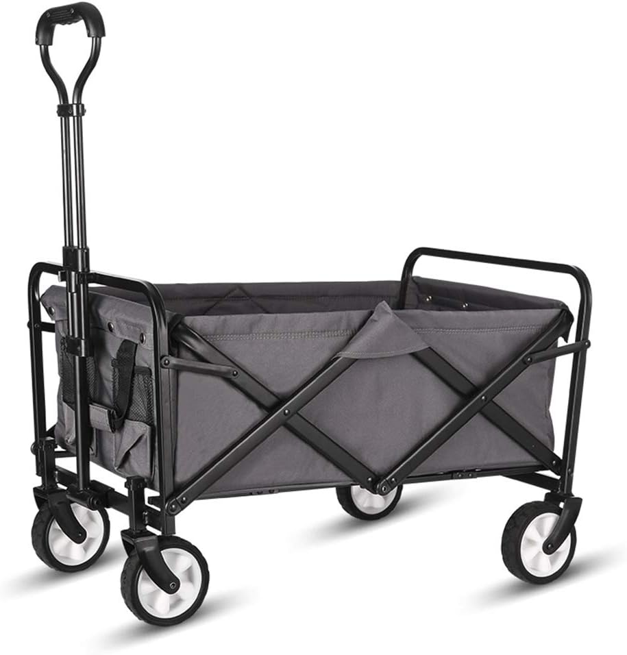 WHITSUNDAYCollapsible Folding Garden Outdoor Park Utility Wagon Picnic Camping Cart 5โ Solid Rubber Wheels (Compact Size, Grey)