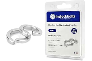 INSTOCKBOLTS Instockbolt 1/4" Split Lock Washer, 18-8 (304) Stainless Steel Spring Lock Washer 150PCS