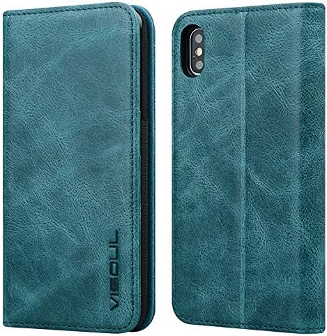 VISOULUK Case iPhone XS Max Leather Case Stand Cover, Flip Wallet Detachable Slim Leather Case with Card Slots Holder Magnetic Closure and Kickstand Feature for iPhone XS Max Gift Box (Business Blue)