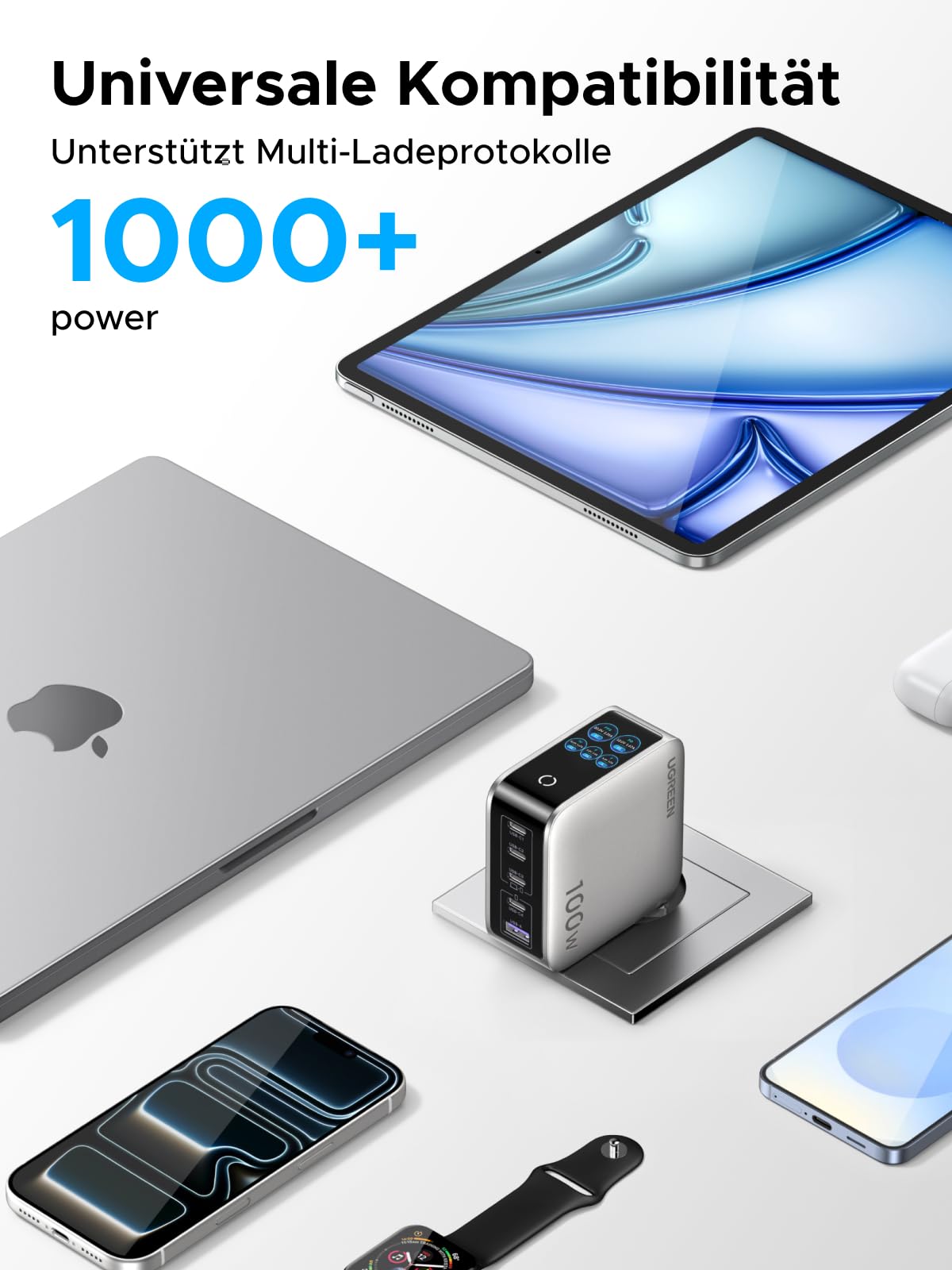 UGREEN Nexode Pro 100W USB C Ladegerät, GaN Netzteil 5-Port mit Smart Display & Touch Control, Laptop Charger PPS Schnellladegerät kompatibel mit MacBook Pro/Air/Neo, iPad, iPhone 17, Galaxy S26, S25 7