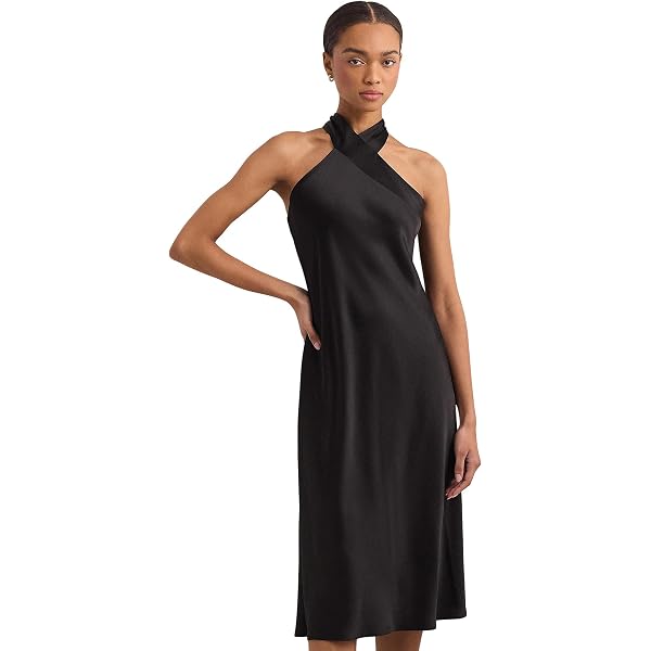 Amazon.com: Lauren Ralph Lauren, Womens, Polka Dot Belted Georgette Halter  Gown, Black/Cream, 14 : Clothing, Shoes & Jewelry