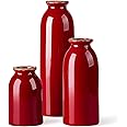 CWLWGO-Ceramic Red Vase Set, 3 Piece Small red Vase, Modern Farmhouse Decorative, Ideal Shelf Décor, Table Décor, Living Room Table Decor, Fireplace and Entrance Decorate.…