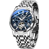 OLEVS Automatic Watch for Men Diamond Tourbillon Wristwatch | Mechanical,Stainless Steel Band,Luxury,Multi-Function,Analog,Calendar,Date,Week Display,Waterproof,Luminous,Business,Casual
