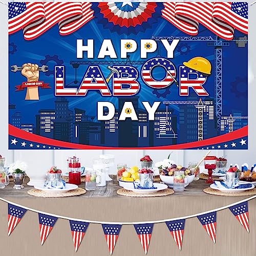 DPKOW Happy Labor Day Backdrop Banner, Large Labor Day Photography
