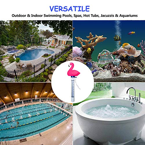 Floating Pool Thermometer, Large Display with String Easy to Read, Shatter Resistant, for Outdoor & Indoor Swimming Pools, Spas, Hot Tubs, Jacuzzis & Aquariums (Flamingo)