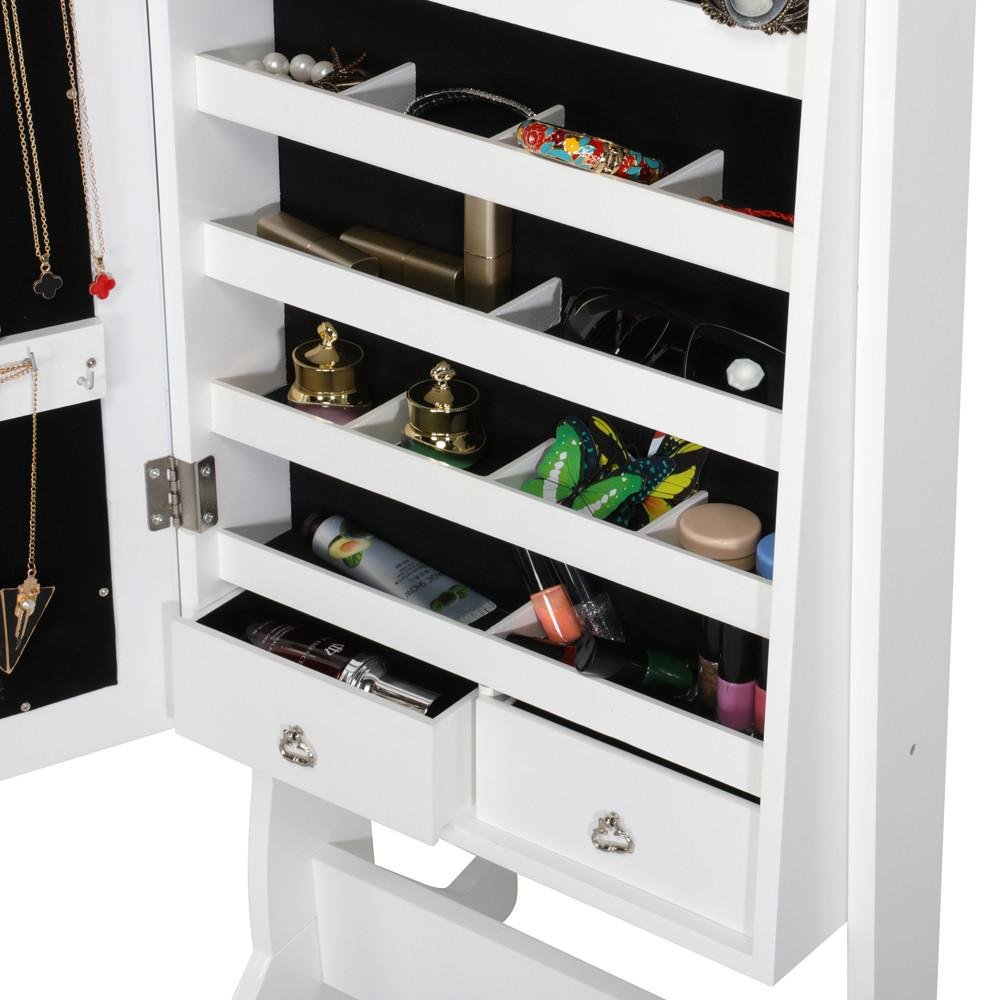 Popamazing Jewellery Cabinet Free Standing Lockable Large Storage Capacity Full Length Mirror Jewelry Armoire 47x38x150.5 cm/18.5x15x59.3’’ (LxWxH)