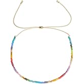 Agriajun Boho Colorful Beaded Braided Stackable Bracelets for Women, Dainty Handmade Gold Beads Adjustable Beige String Rope Slider Bracelet Friendship Holiday Jewelry Gift