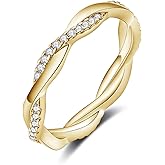 IMOLOVE Moissanite Wedding Band Wedding Rings for Women Twisted Rings 925 Sterling Silver Rings with 18K White Gold Plated Eternity Stackable Engagement Ring Anniversary Band Size 4-11