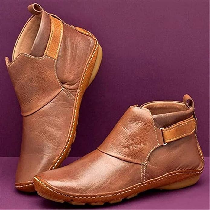 Nobrandd Adjustable Leather Booties Low Heel