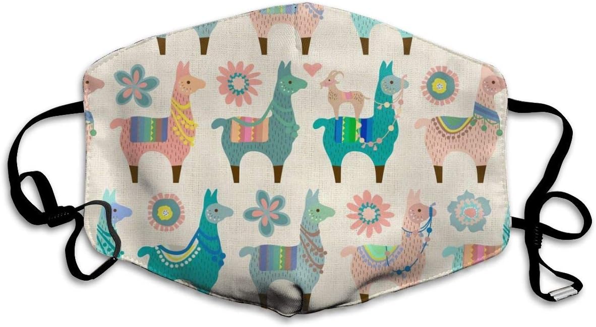 Face Masks, Breathable Dust Filter Masks Medical Mask Mouth Cover Masks with Elastic Ear Loop (Colorful Llama Fun) White
