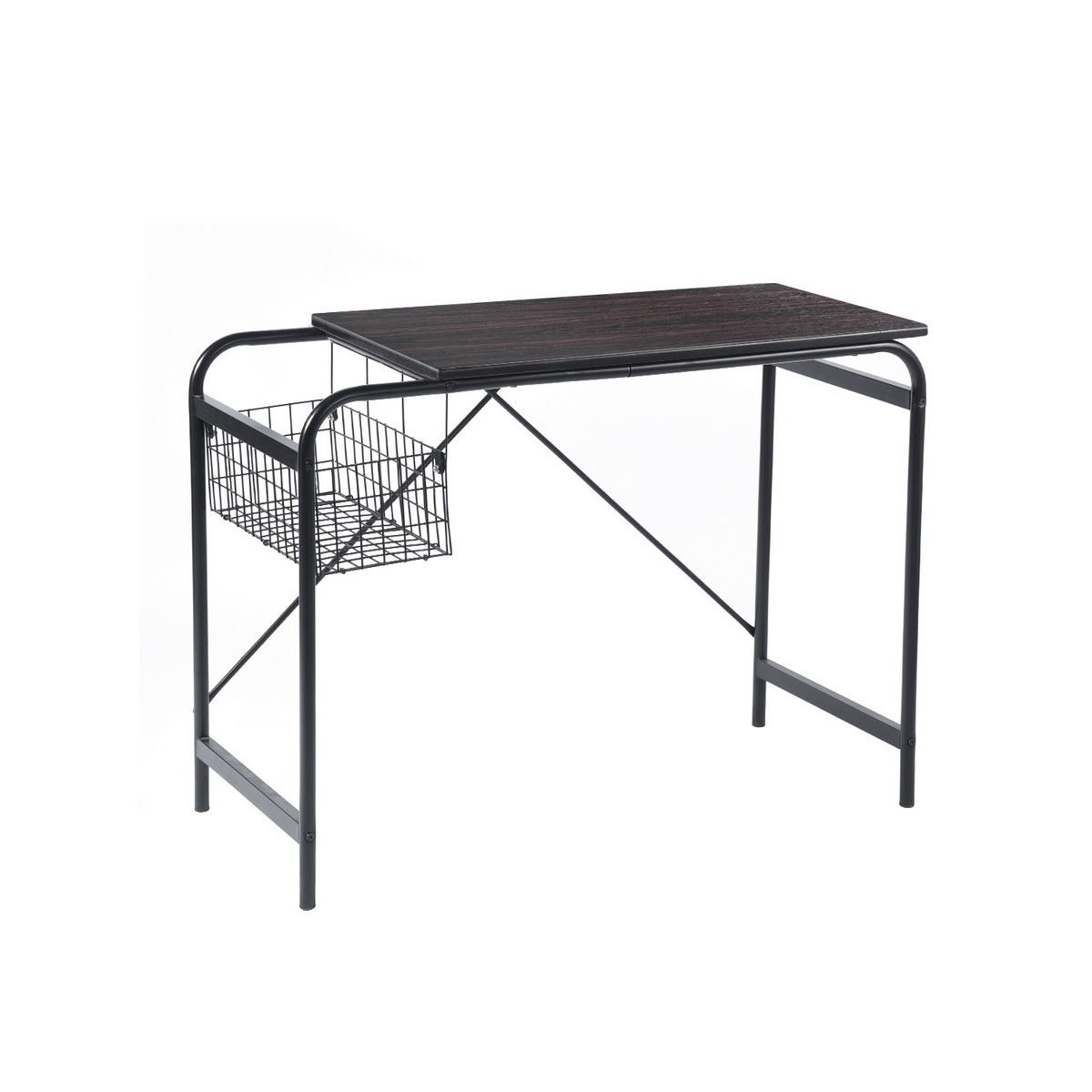 Computer Writing Desk with Metal Storage Basket Industrial Modern