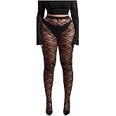 WDIRARA Women's Plus Size Lace Tights Sexy Sheer Leggings High Waist Skinny Pants Pantyhose