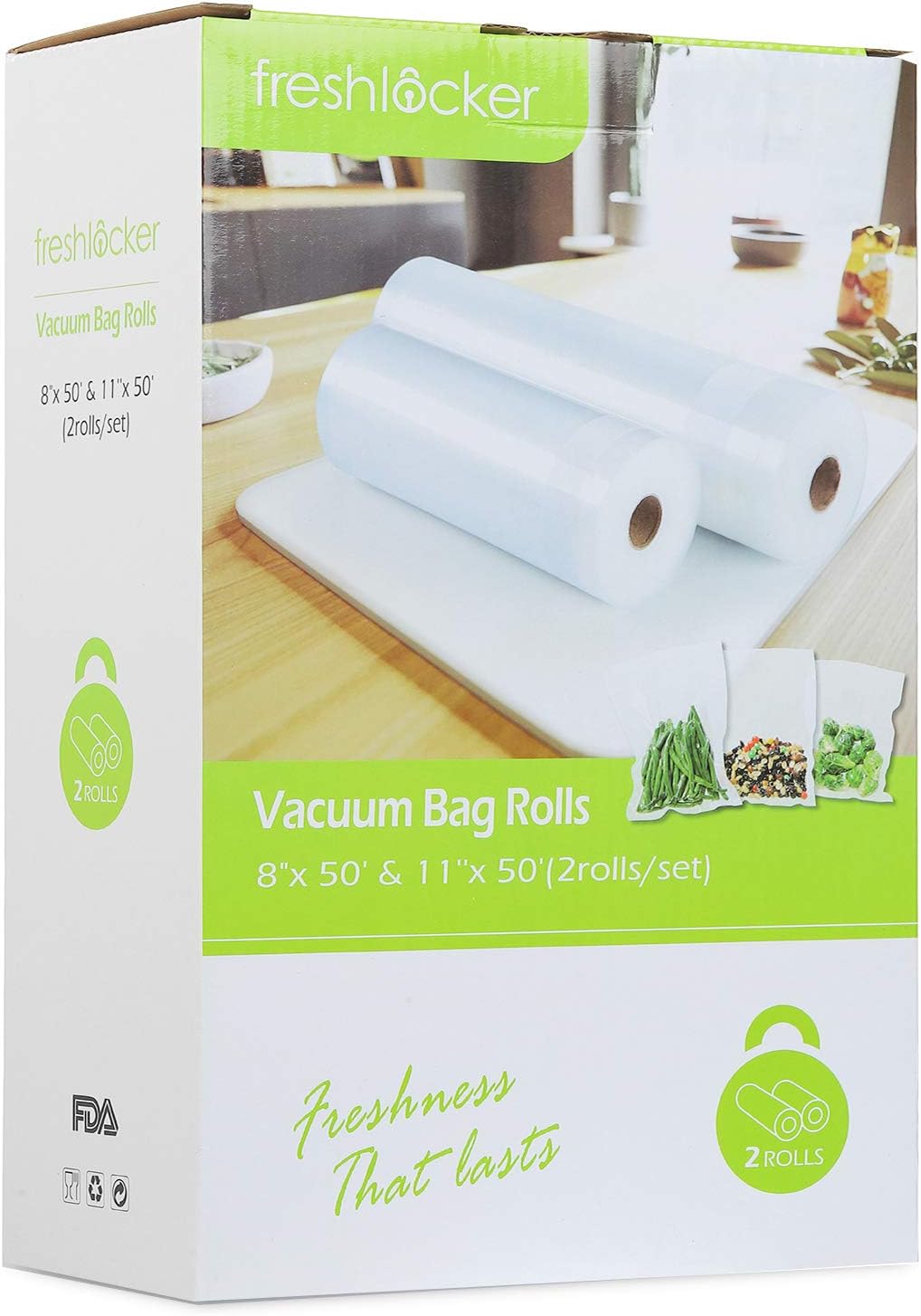 Freshlocker Vacuum Sealer Rolls, 8"x 50' & 11''x 50' Combo Vacuum