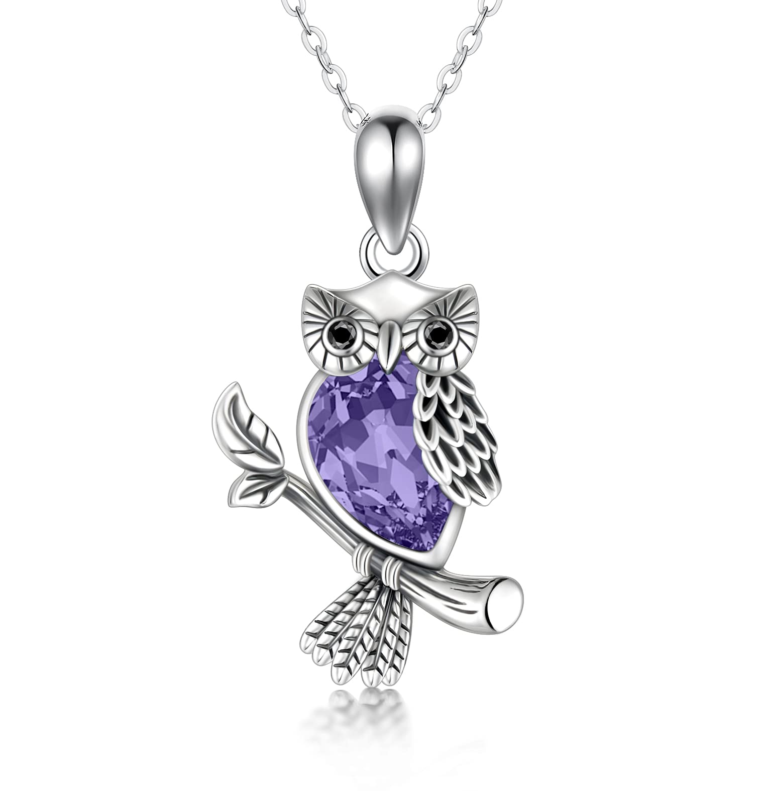 HARMONY BOLA Graduation Gifts for Her Owl Necklace with Crystal 925 Sterling Silver Animal Bird Pendant Silver Jewellery Gift for Women, 45.7+5.1 CM Necklace Extender (Tanzanite) — image 1