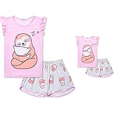 CHILDRENSTAR Matching Girls&Doll Pajama Sets Summer Pjs Flutter Sleeve Sleepwear