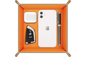 SITHON Valet Tray Desktop Storage Organizer – Premium PU Leather Catchall Bedside Vanity Tray Nightstand Caddy Holder for Remote Controller, Keys, Phone, Wallet, Coin, Jewelry (Orange)