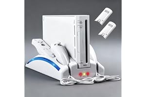 ohhnac Wii Console Game Organizer Station,Wii Remote Charger Stand Base, 2 Pcs Rechargeable Battery Compatible with Nintendo 