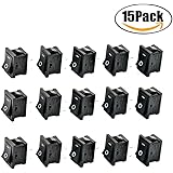 FBApayipa 15 Pcs AC 6A/250V 10A/125V 2 Solder Lug SPST On/Off Mini Boat Rocker Switch Car Auto Boat Round Rocker 2Pin Toggle SPST Switch Snap
