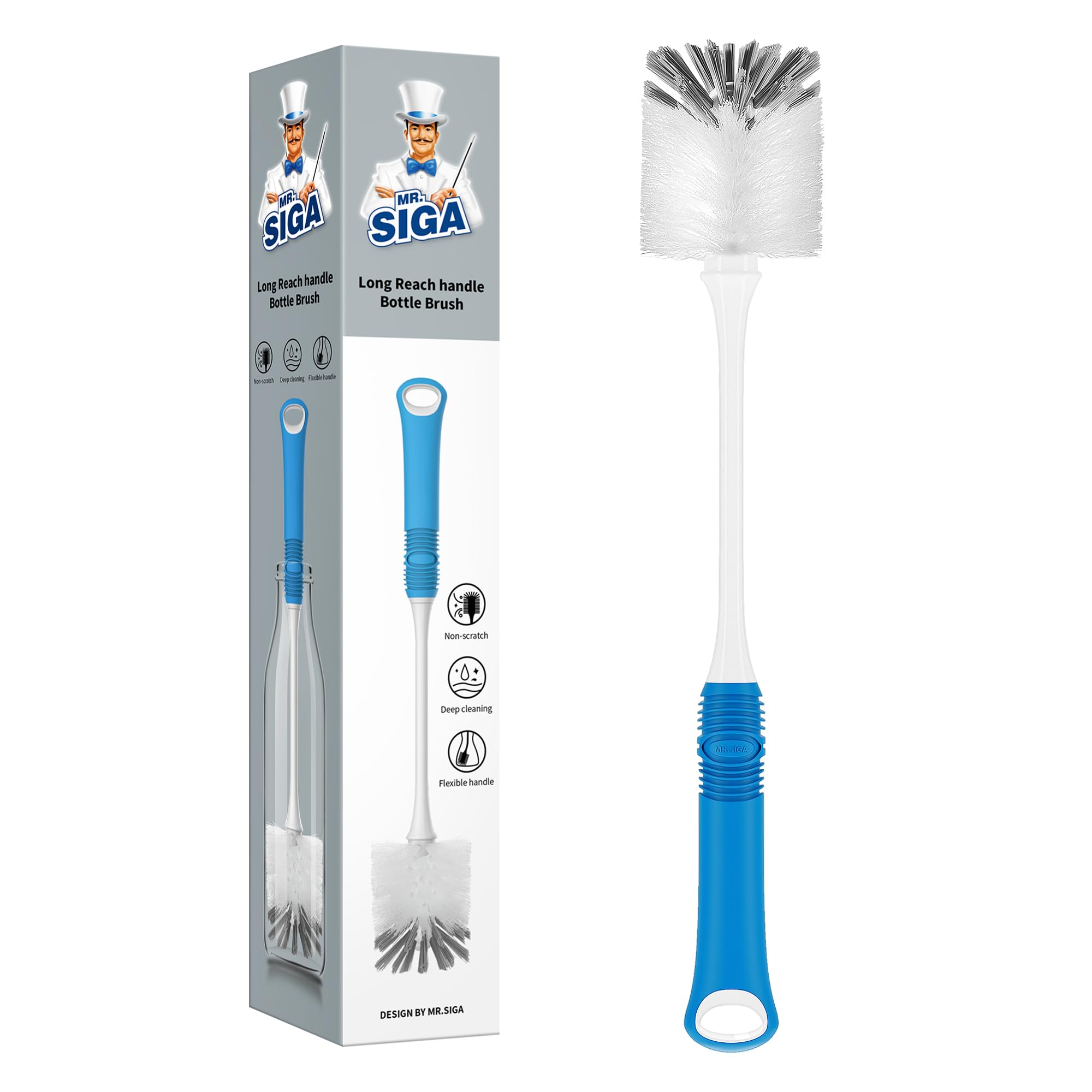 MR.SIGA Long Handle Bottle Brush, Bottle Cleaner Brush Head Size 5.5centimeter(2.2inch)