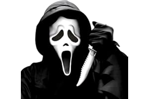 Scary Ghost Scream Face Mask, Latex Horror Full Head Cosplay Mask for Halloween Classic Movie Character Props