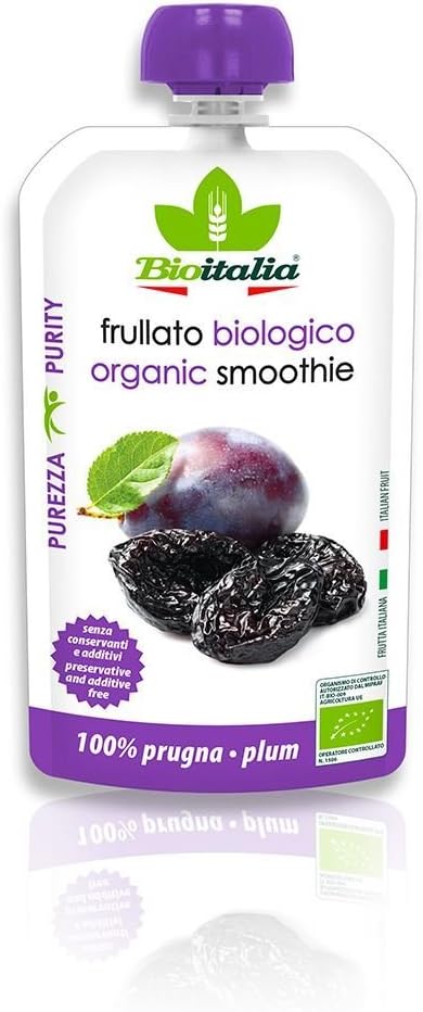 Bioitalia Organic Smoothie Fruit Baby Food Pouch All Stages, Plum 120 g (Pack of 24)