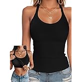 Ninee Womens Tank Tops with Built in Bra Summer Adjustable Spaghetti Straps Camisole Ribbed Cami Tanks