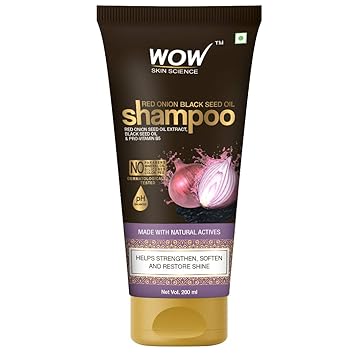 WOW Skin Science Red Onion Black Seed Oil Shampoo with Red Onion Seed Oil Extract, Black Seed Oil & Pro-Vitamin B5 - No Parabens, Sulphates, Silicones, Color & PEG - 200mL