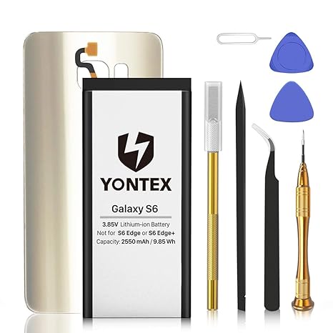 YONTEX Galaxy S6 Akku mit Akkudeckel Ersatz und Reparaturset mit Werkzeug, 2550mAh Ersatzakku 0 Zyklus Batterie für Samsung G