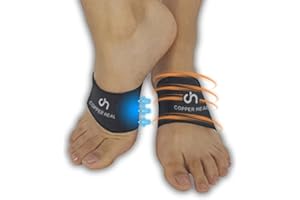 Arch Support Copper Compression Brace 2 Units by COPPER HEAL - Best Foot Plantar Fasciitis Sleeves Heel Spurs ankle sock Flat