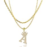 18K Gold Plated Pave Cubic Zirconia Bubble Crown Letter Initial Necklaces for Women | Chunky Initial Charm Pendant Name Necklace Personalized | Non Tarnish Gold Plated Jewelry Sterling silver