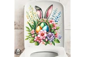 BONFAGE Easter Bunny Floral Toilet Cover Sticker Decals,Fish Bird Flower Leaf Waterproof Toilet Lid Tank Seat Decals Cistern Self-Adhesive Bathroom Wall Sticker