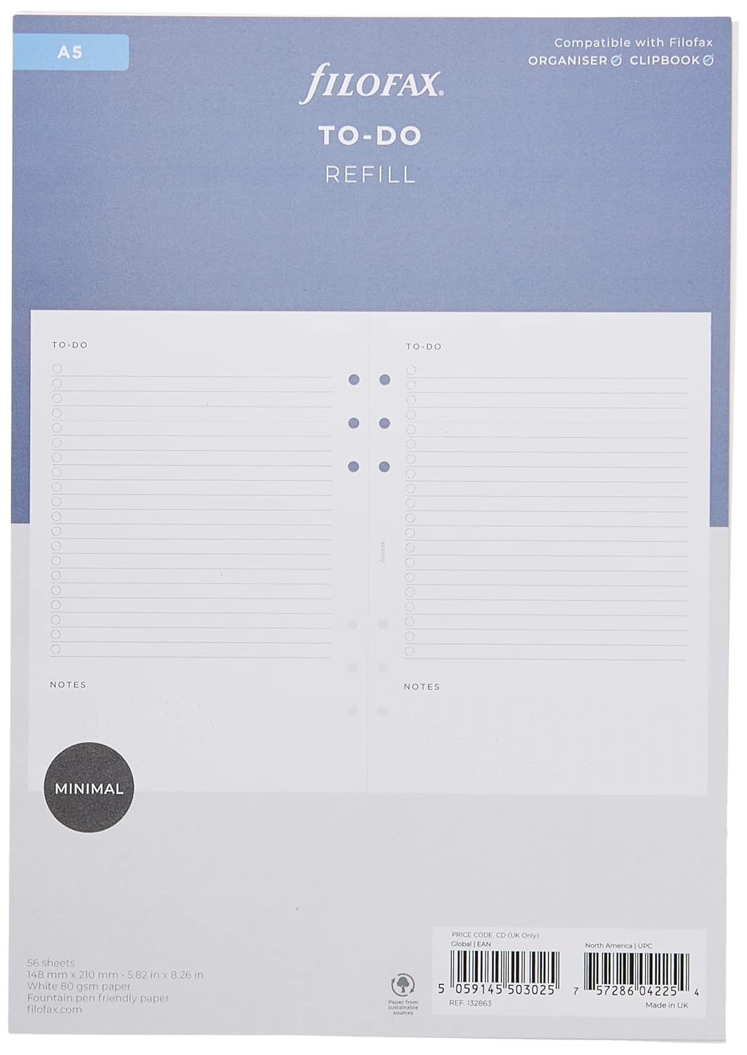 Filofax Minimal to Do Organiser Refill - A5, 132863